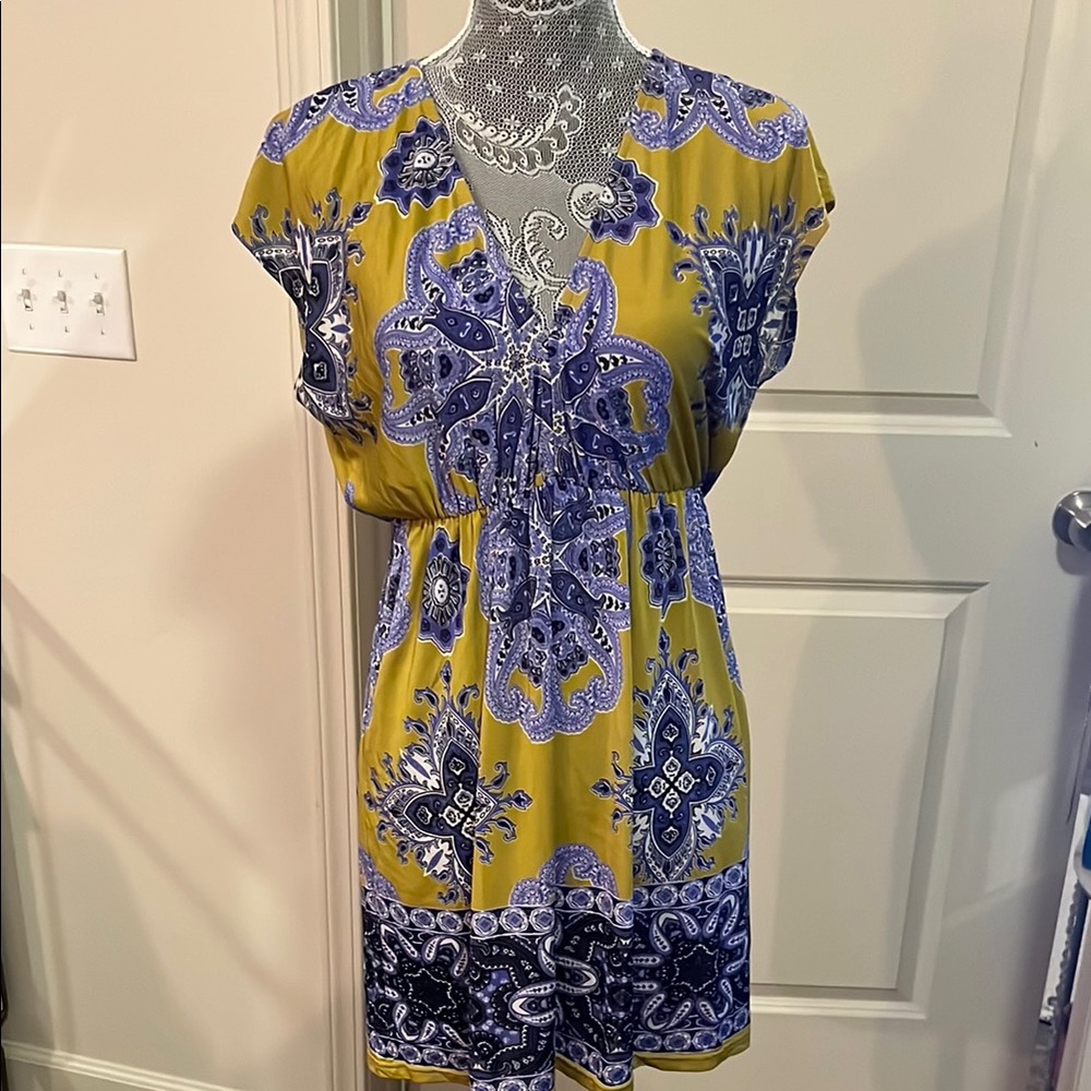 Funky People Yellow and Blue Patterned Dress